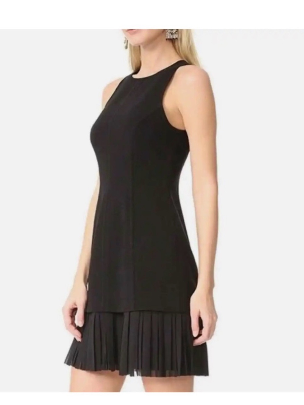 cinq a sept Black Sleeveless Pleated-Hem Mini Dress